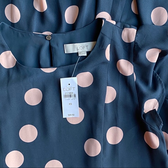 NWT Loft Polka Dot Flounce Dress Petrol Grey Pink - Picture 4 of 8